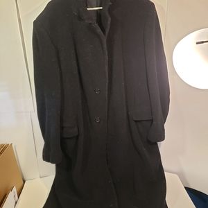 Nino Cerruti Mens Wool Coat Large Rayon Lining Dress Coat Pea Coat Jacket Black